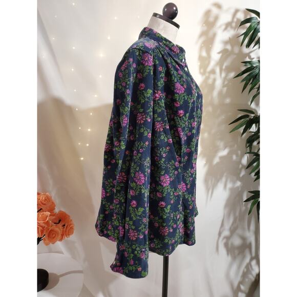 Vtg Basic Editions 90s Y2K Fine Wale Corduroy Floral Pearl Snap Shirt Jacket 1X - Picture 4 of 11